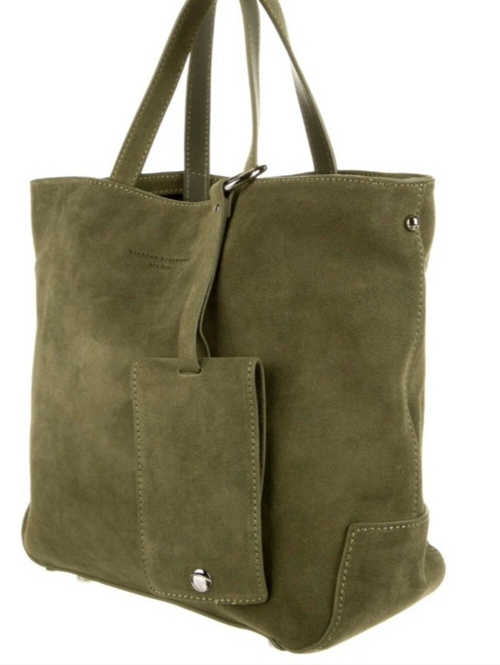 Brandon Blackwood Olive Suede Tote with Matching Pouch